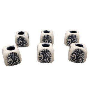 Handmade Bisque Fired Clay Beads Peacock Design Stamped Set of 6